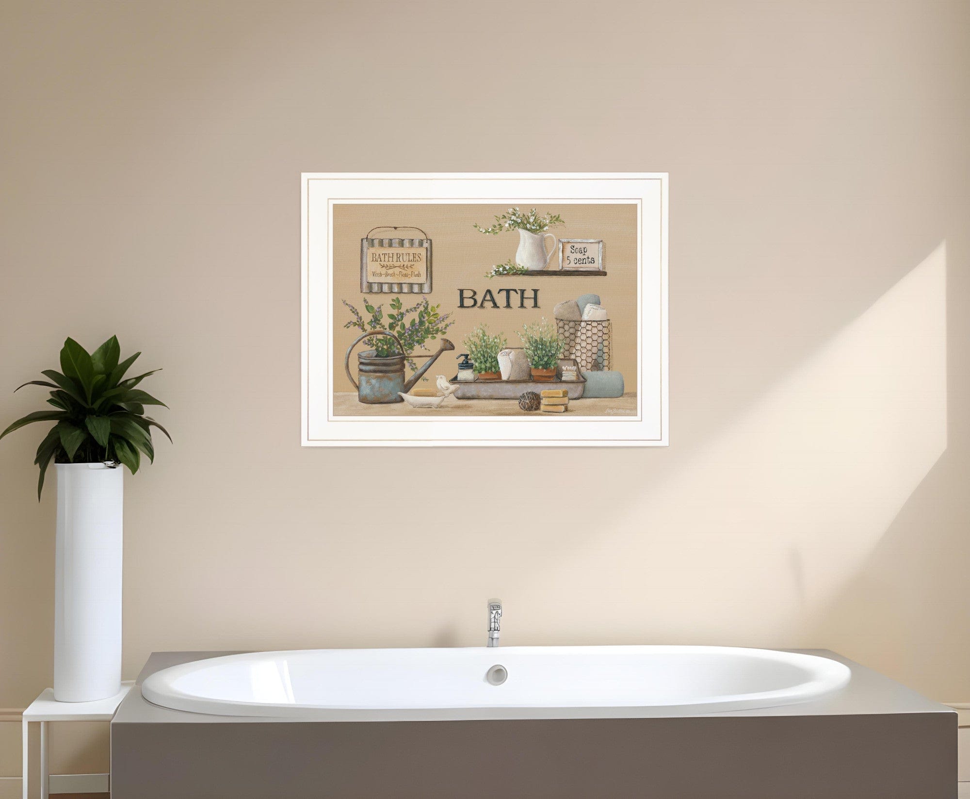Farmhouse Bath White Framed Print Bathroom Wall Art - Homeroots