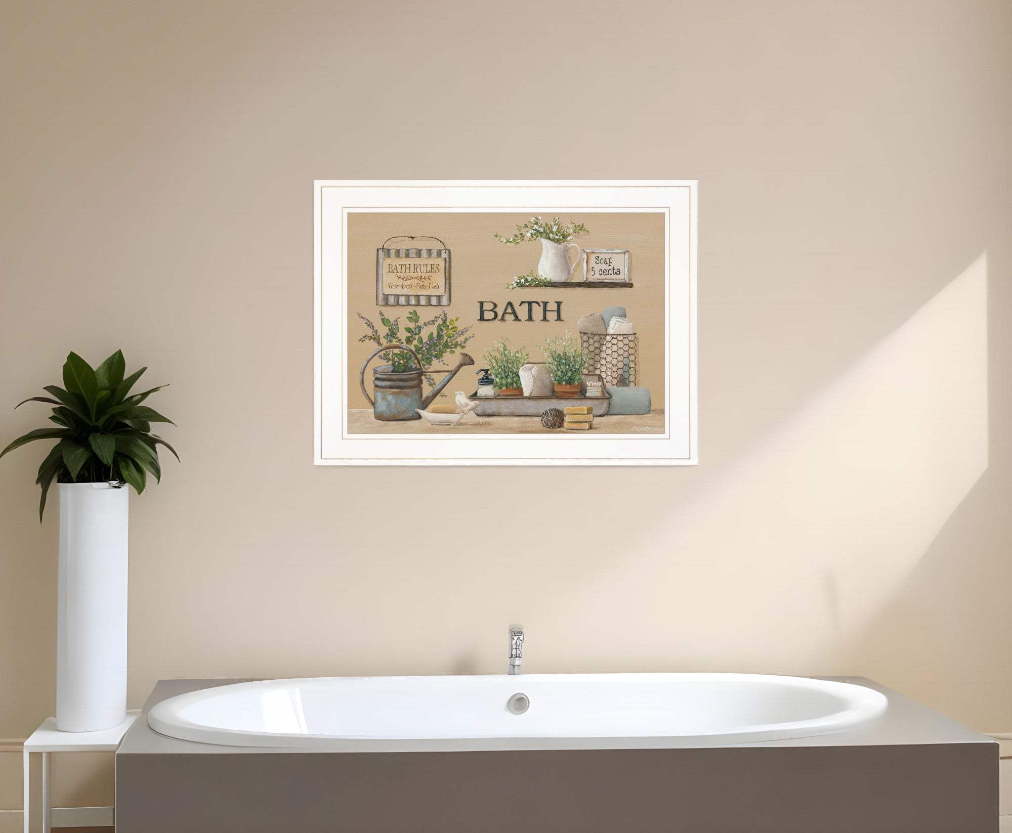 Farmhouse Bath White Framed Print Bathroom Wall Art - Homeroots - Flyclothing LLC