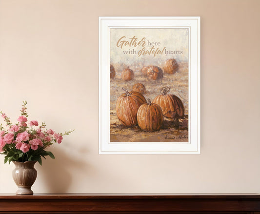 Gather Here with Grateful Hearts 1 White Framed Print Wall Art - Homeroots
