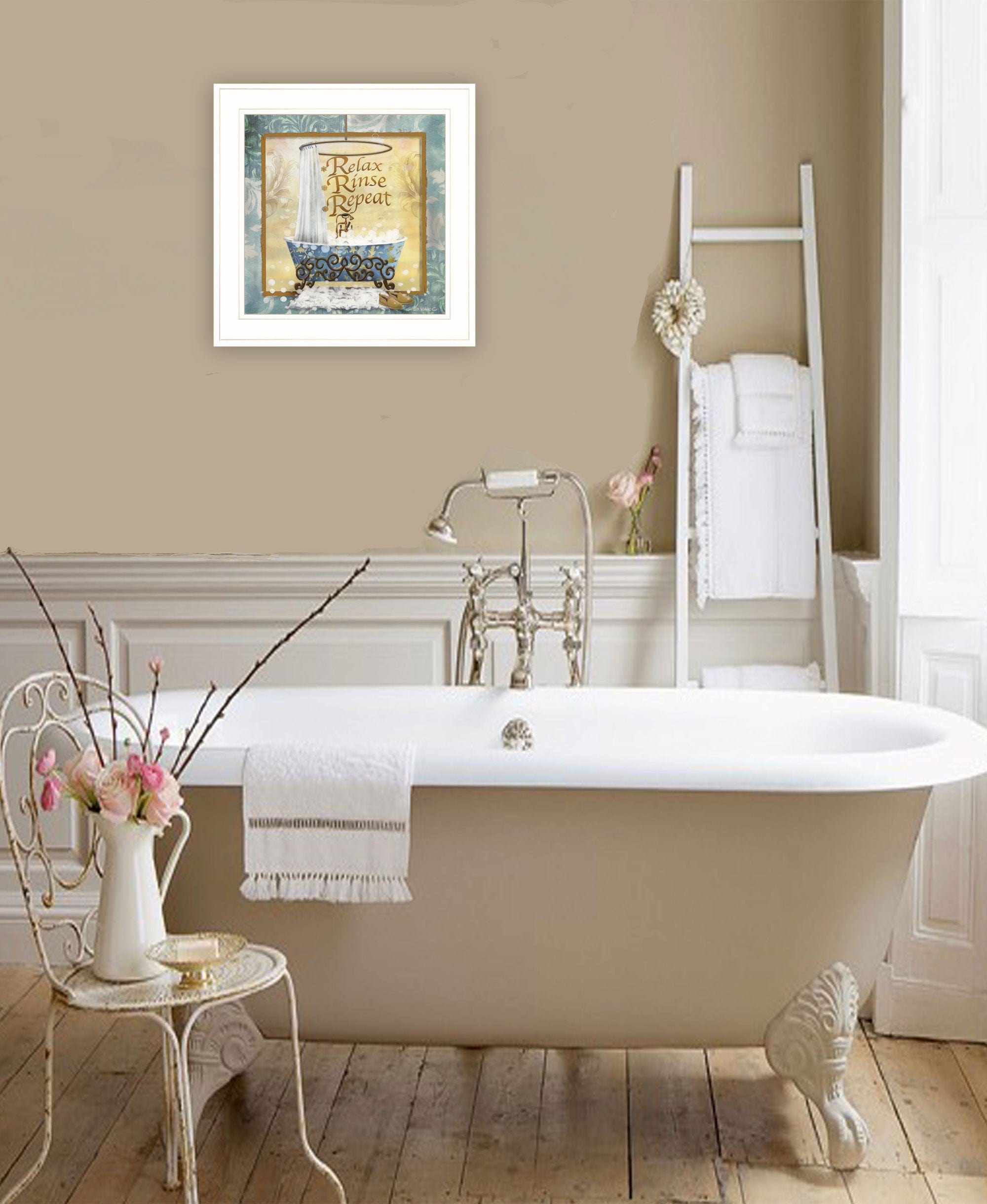 Relax Rinse Repeat 1 White Framed Print Bathroom Wall Art - Homeroots