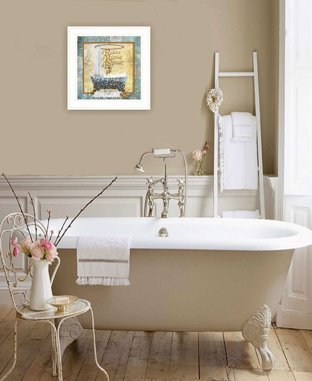 Relax Rinse Repeat 1 White Framed Print Bathroom Wall Art - Homeroots - Flyclothing LLC