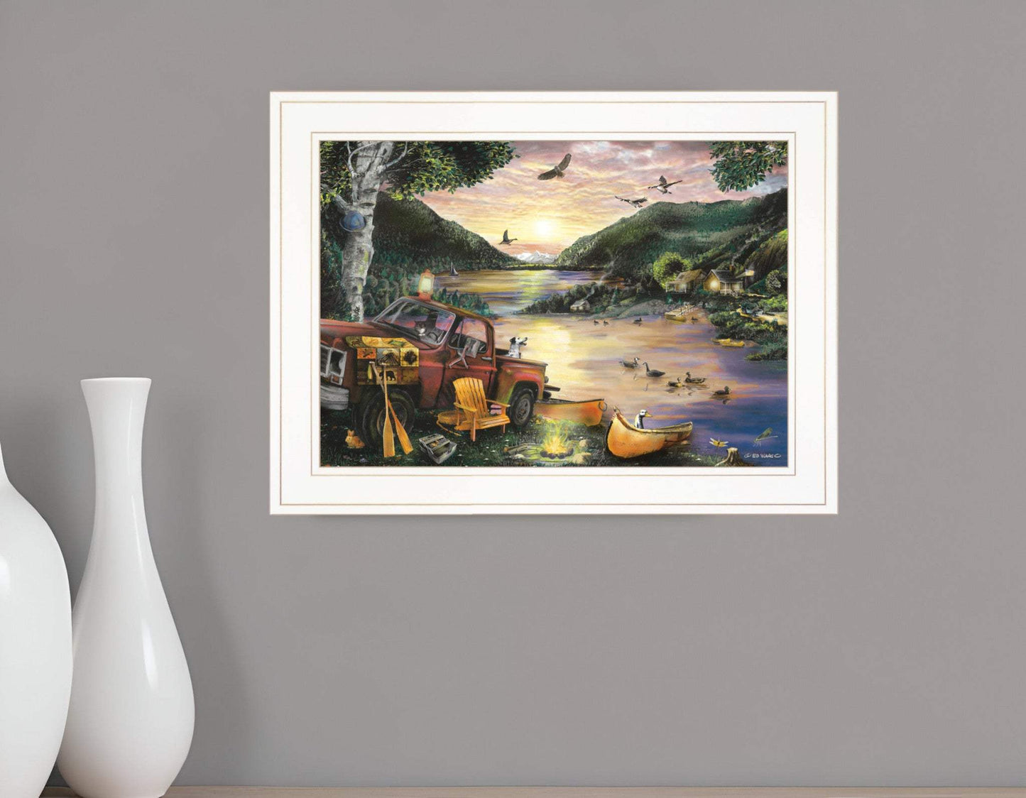 Lakefront Camping I 2 White Framed Print Wall Art - Homeroots - Flyclothing LLC