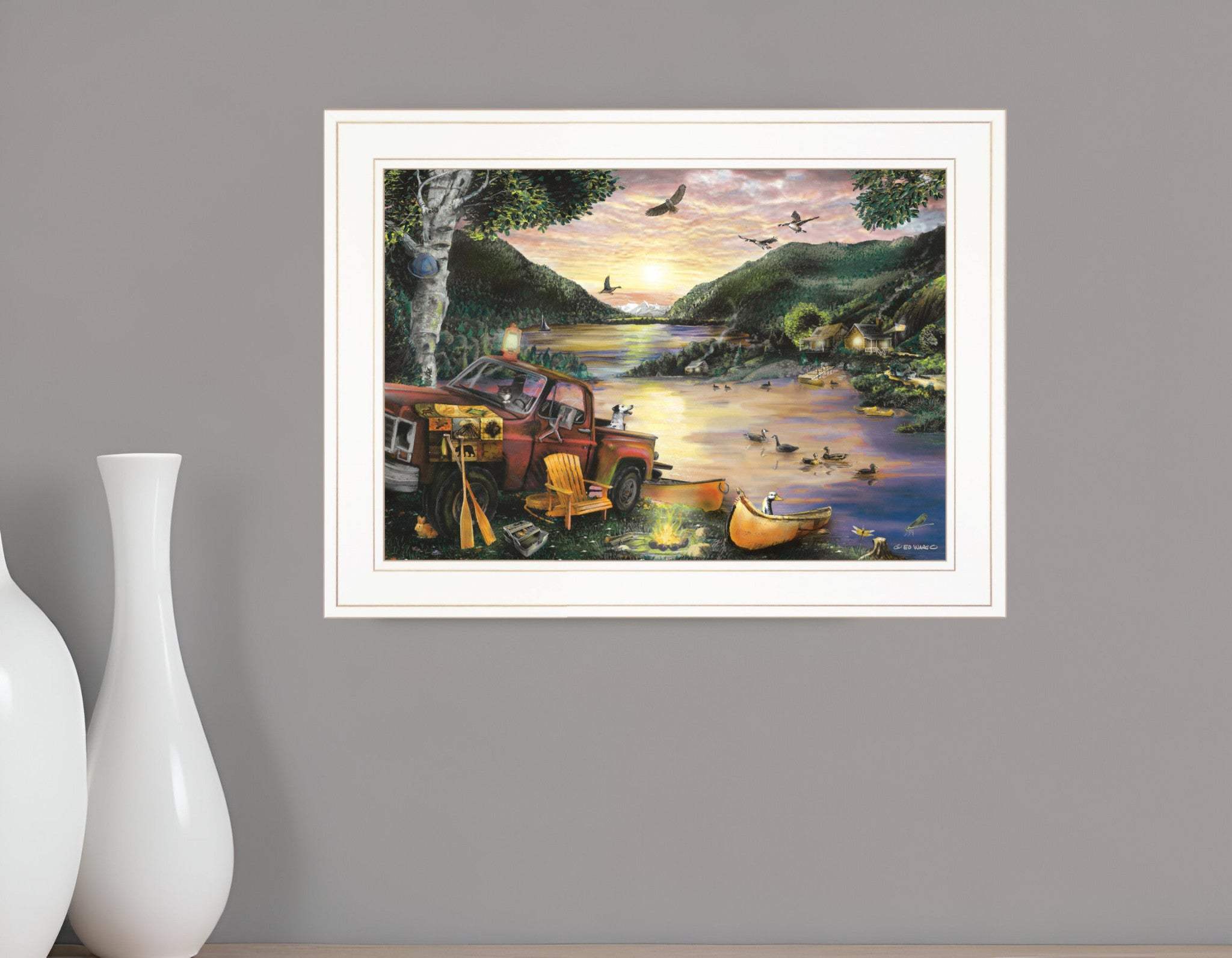Lakefront Camping I 2 White Framed Print Wall Art - Homeroots - Flyclothing LLC