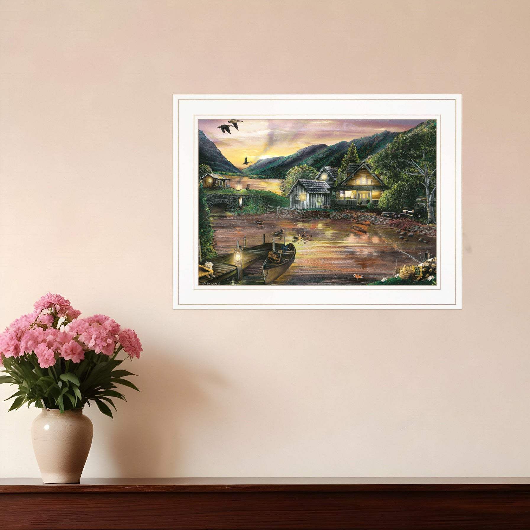 Lakefront Camping II 2 White Framed Print Wall Art - Homeroots - Flyclothing LLC