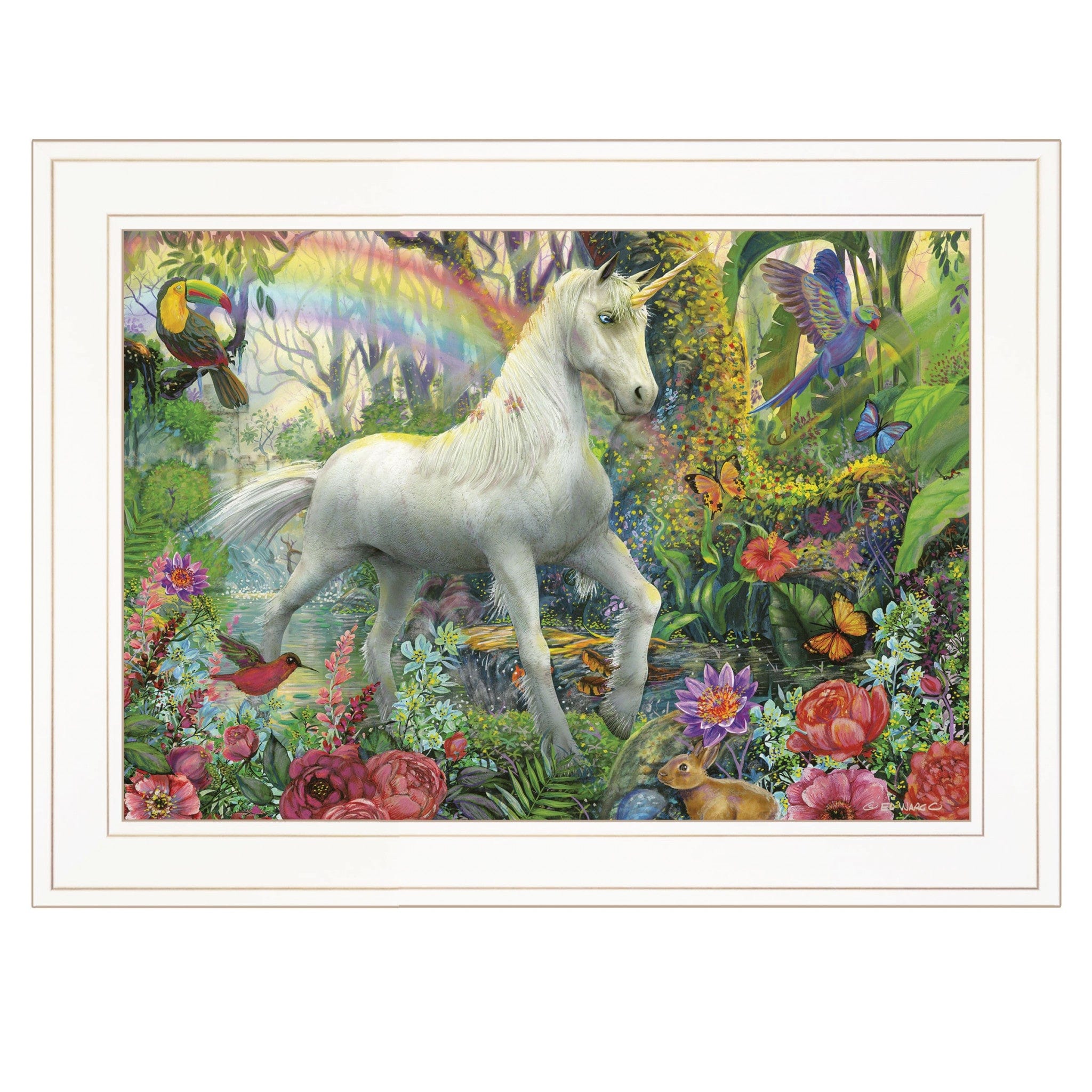 Rainbow Unicorn 2 White Framed Print Wall Art - Homeroots