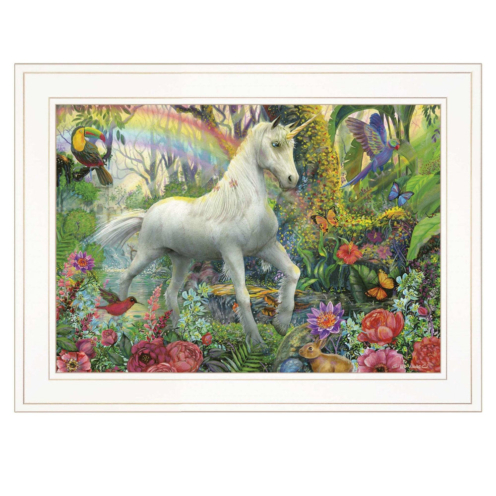 Rainbow Unicorn 2 White Framed Print Wall Art - Homeroots - Flyclothing LLC