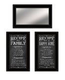 Set Of Three Family Recipe Black Framed Print Kitchen Wall Art And Mirror - Homeroots
