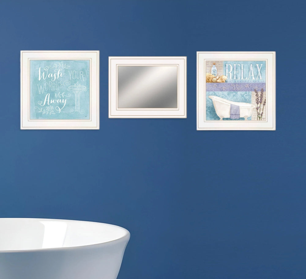 Set Of Three Wash 1 White Framed Print Bathroom Wall Art - Homeroots