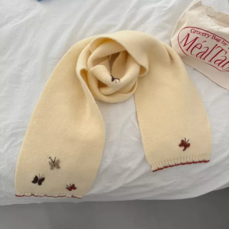 Butterfly Embroidered Knitted Scarf - Trendsi - Flyclothing LLC