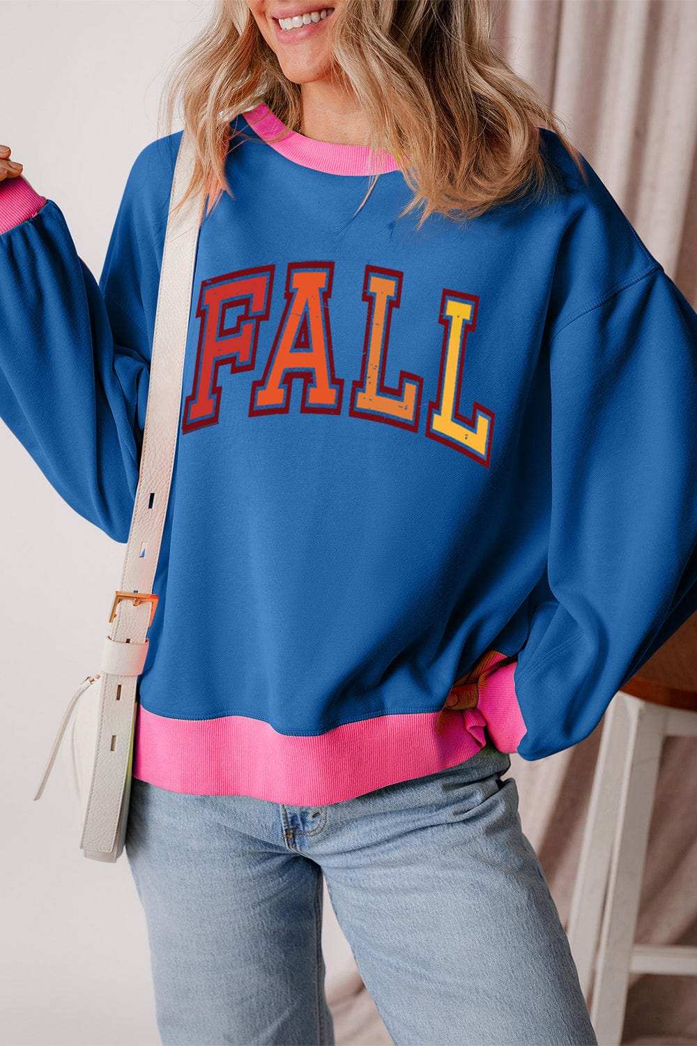 Letter Graphic Contrast Long Sleeve Sweatshirt - Trendsi - Flyclothing LLC