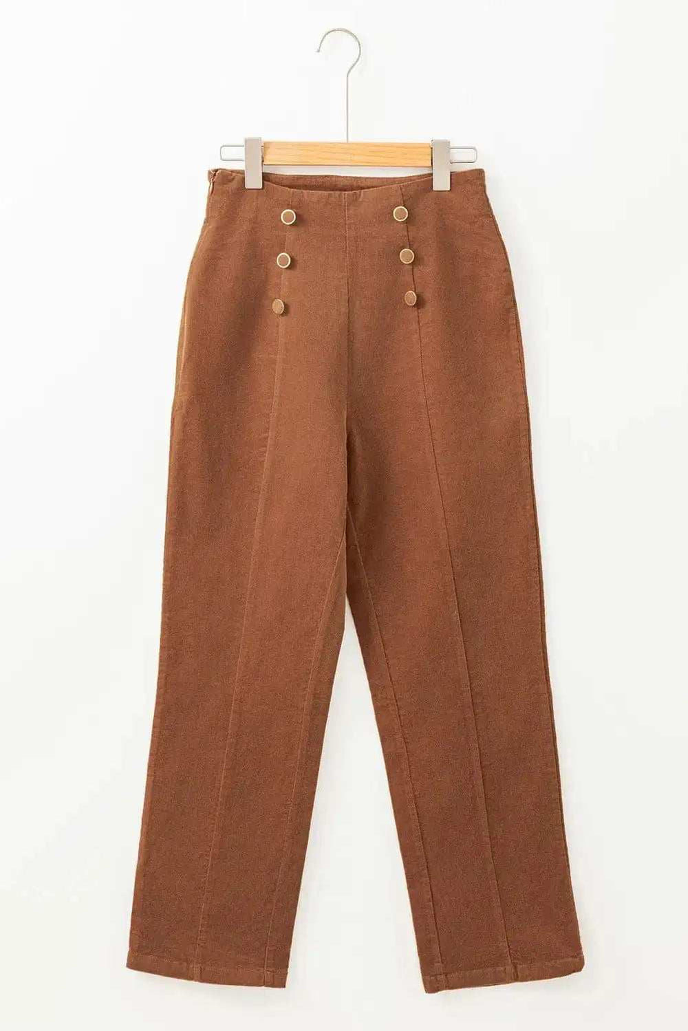 Decorative Button Straight Leg Pants - Trendsi - Flyclothing LLC