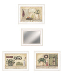 Set Of Four Garden Bath White Framed Bathroom Wall Art And Mirror - Homeroots