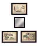 Set Of Four Garden Bath Black Framed Bathroom Wall Art And Mirror With Hooks - Homeroots
