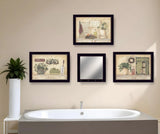 Set Of Four Garden Bath Black Framed Bathroom Wall Art And Mirror With Hooks - Homeroots