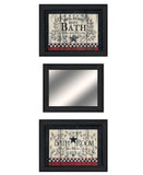 Set Of Three Hot Bath Black Framed Bathroom Wall Art With Mirror - Homeroots