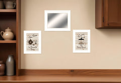 Set Of Three Coffee and Tea Time White Framed Print Kitchen Wall Art With Mirror