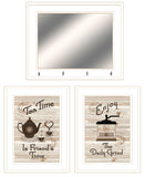 Set Of Three Coffee And Tea White Framed Kitchen Wall Art With Mirror And Hooks - Homeroots