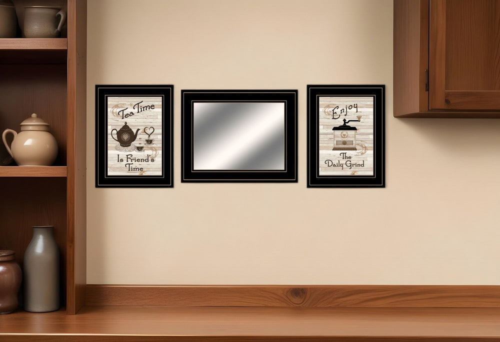 Set Of Three Enjoy Tea Time 3 Black Framed Print Kitchen Wall Art - Homeroots