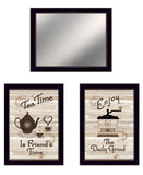 Set Of Three Coffee and Tea Time Black Framed Kitchen Wall Art With Mirror - Homeroots