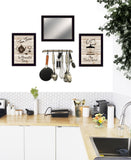 Set Of Three Coffee and Tea Time Black Framed Kitchen Wall Art With Mirror - Homeroots