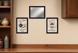 Set Of Three Coffee and Tea Time Black Framed Kitchen Wall Art With Mirror - Homeroots