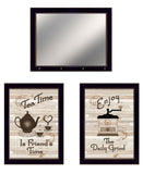 Set Of Three Enjoy Tea Time 8 Black Framed Prints and Mirror with Hooks - Homeroots