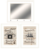 Set Of Three Friendship Journey White Framed Wall Art With Mirror And Hooks - Homeroots