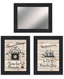 Set Of Three Friendship Journey Black Framed Wall Art With Mirror And Hooks - Homeroots