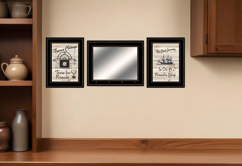 Set Of Three Friendship Journey 7 Black Framed Prints and Mirror with Hooks - Homeroots