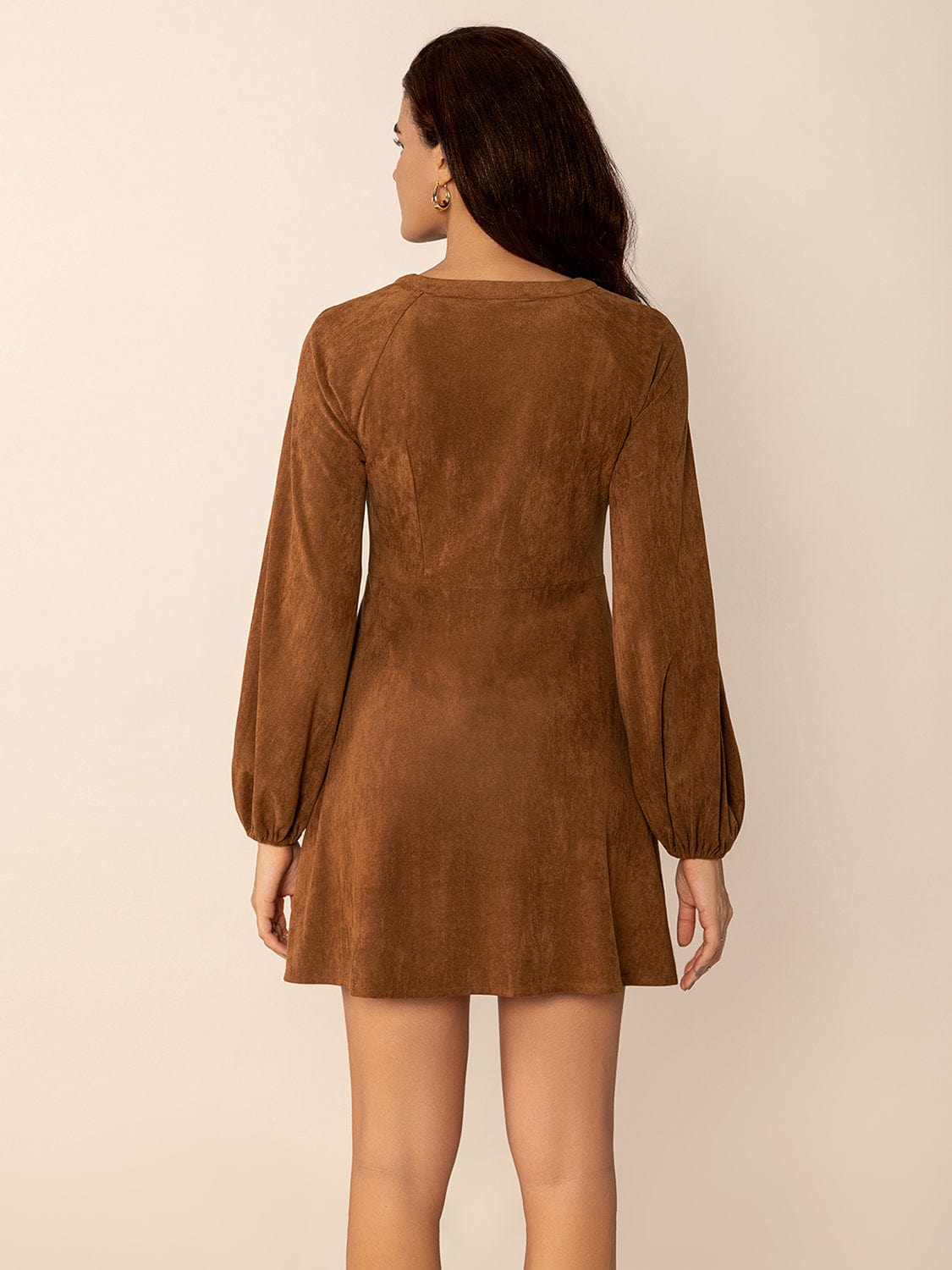 Notched Button Down Long Sleeve Mini Dress - Trendsi