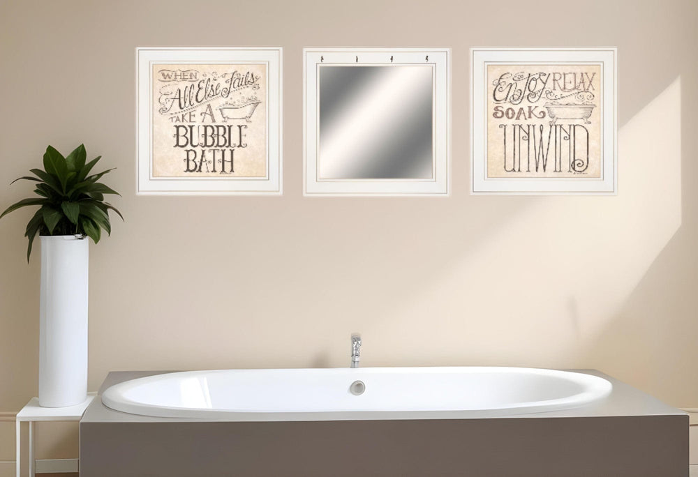 Set Of Three Soak and Unwind 2 White Framed Print Bathroom Wall Art - Homeroots