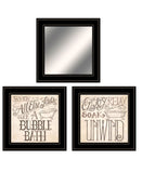 Set Of Three Soak and Unwind 4 Black Framed Print Bathroom Wall Art - Homeroots