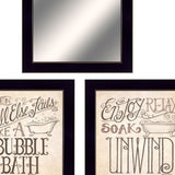 Set Of Three Soak and Unwind Black Framed Bathroom Wall Art With Mirror - Homeroots