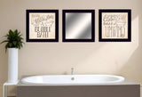 Set Of Three Soak and Unwind Black Framed Bathroom Wall Art With Mirror - Homeroots