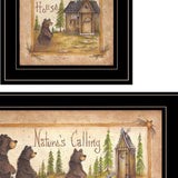 Set Of Three Natures Calling Black Framed Bathroom Wall Art With Mirror And Hooks - Homeroots