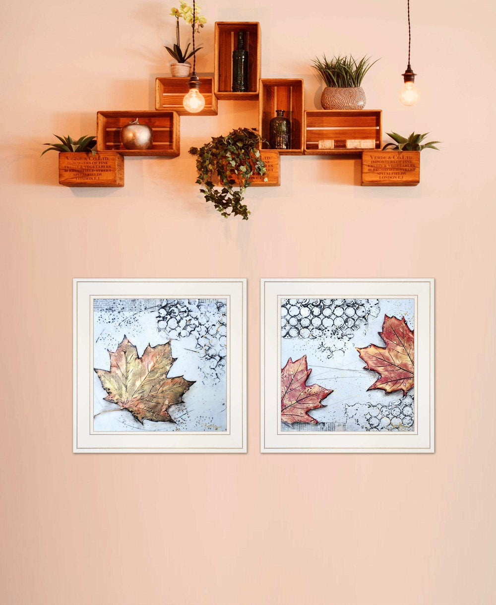 Set Of Two Channeling Fall Leaves White Framed Print Wall Art - Homeroots - Flyclothing LLC