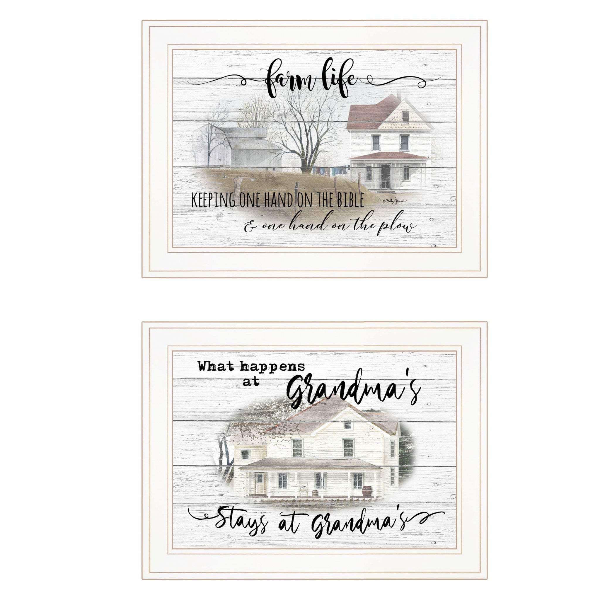 Set Of Two Stays at Grandmas 1 White Framed Print Wall Art - Homeroots - Flyclothing LLC