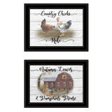Set Of Two Chickens and Autumn Black Framed Print Wall Art - Homeroots