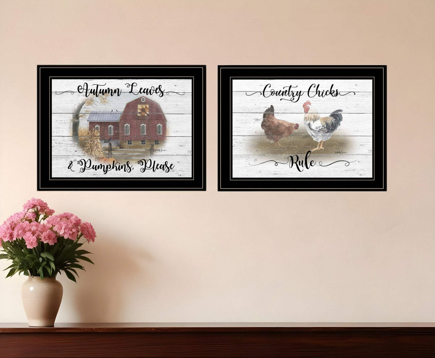 Set Of Two Chickens and Autumn Black Framed Print Wall Art - Homeroots - Flyclothing LLC