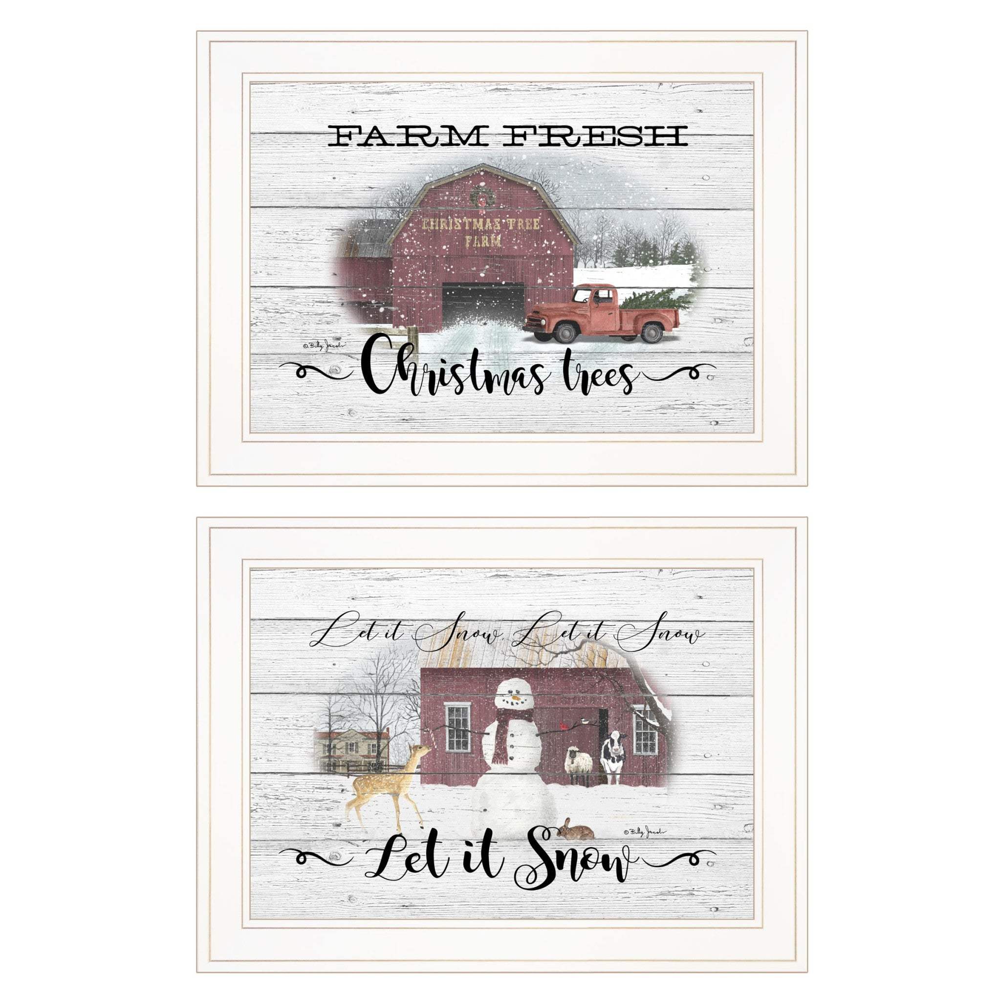 Set Of Two Farm Christmas 1 White Framed Print Wall Art - Homeroots - Flyclothing LLC