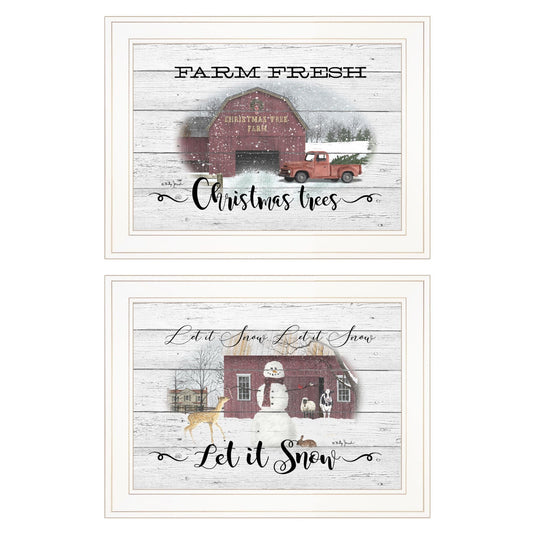 Set Of Two Farm Christmas 1 White Framed Print Wall Art - Homeroots