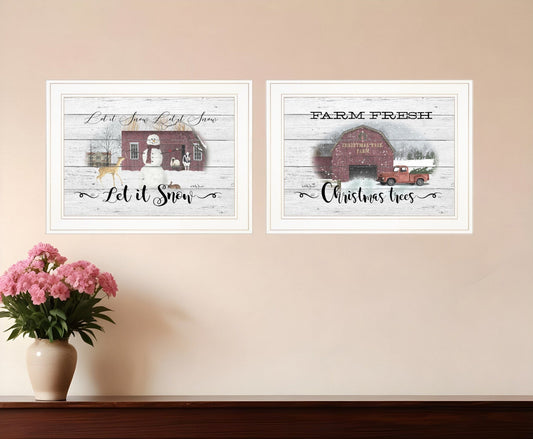 Set Of Two Farm Christmas 1 White Framed Print Wall Art - Homeroots