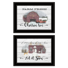 Set Of Two Farm Christmas 2 Black Framed Print Wall Art