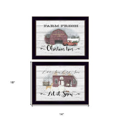 Set Of Two Farm Christmas Black Framed Print Wall Art