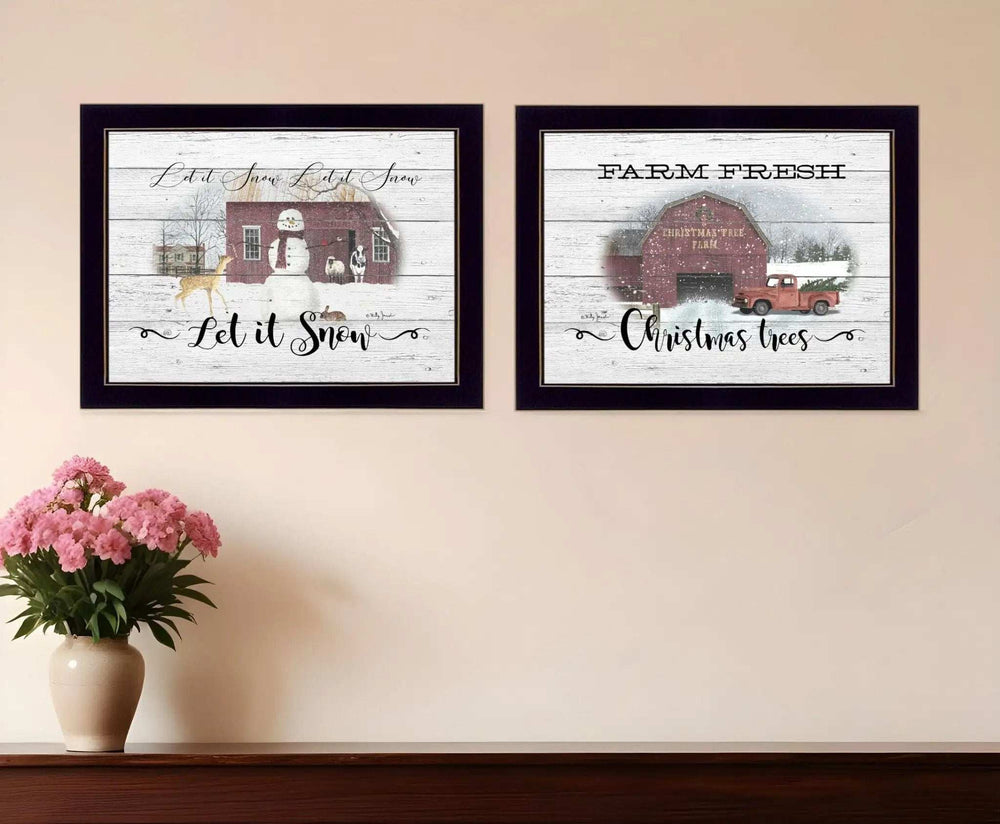 Set Of Two Farm Christmas Black Framed Print Wall Art - Homeroots - Flyclothing LLC