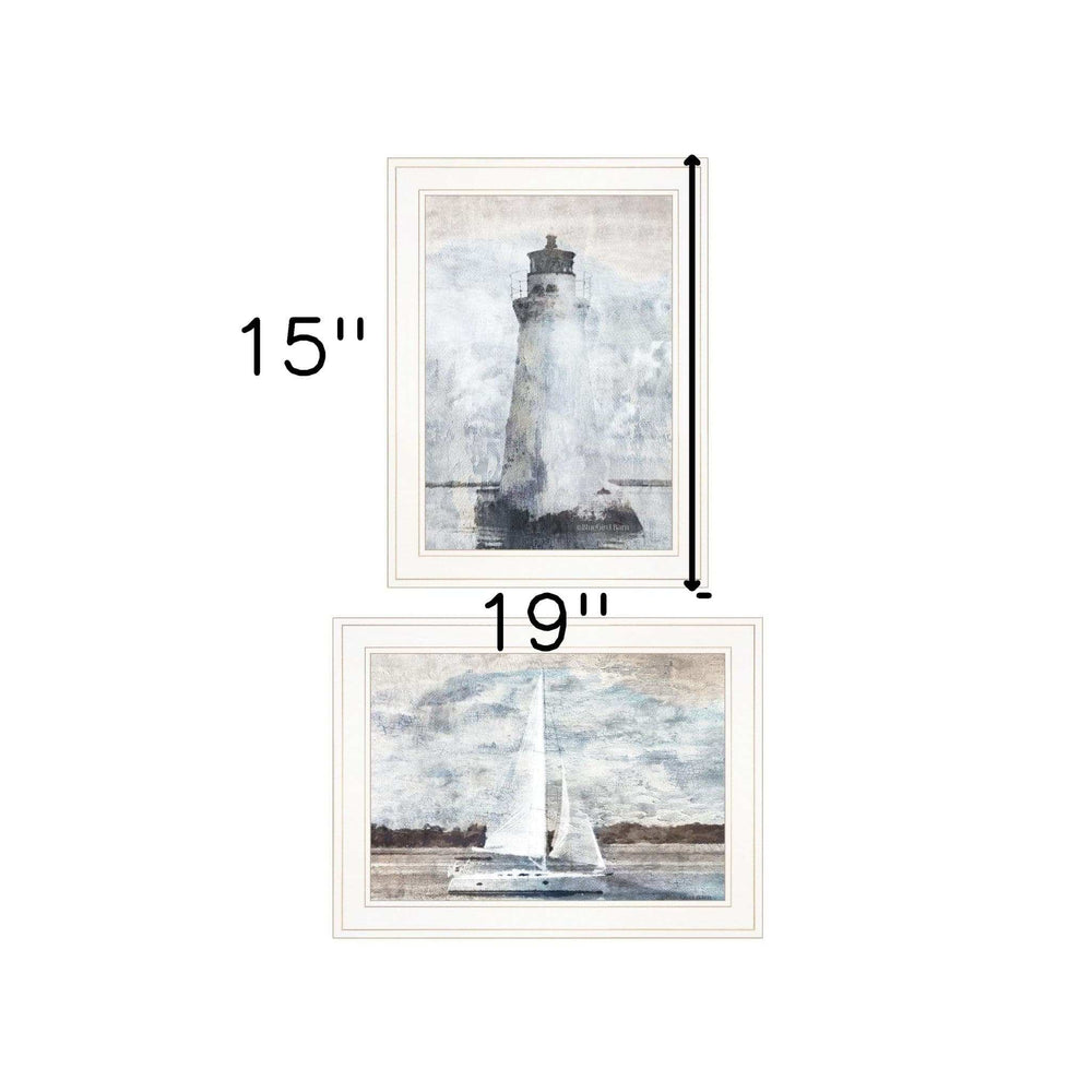 Set Of Two Lighthouse Sailboat 1 White Framed Print Wall Art - Homeroots - Flyclothing LLC