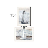 Set Of Two Lighthouse Sailboat 1 White Framed Print Wall Art - Homeroots - Flyclothing LLC