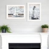 Set Of Two Lighthouse Sailboat 1 White Framed Print Wall Art - Homeroots