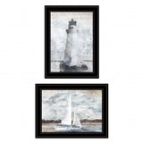 Set Of Two Lighthouse Sailboat 2 Black Framed Print Wall Art - Homeroots - Flyclothing LLC