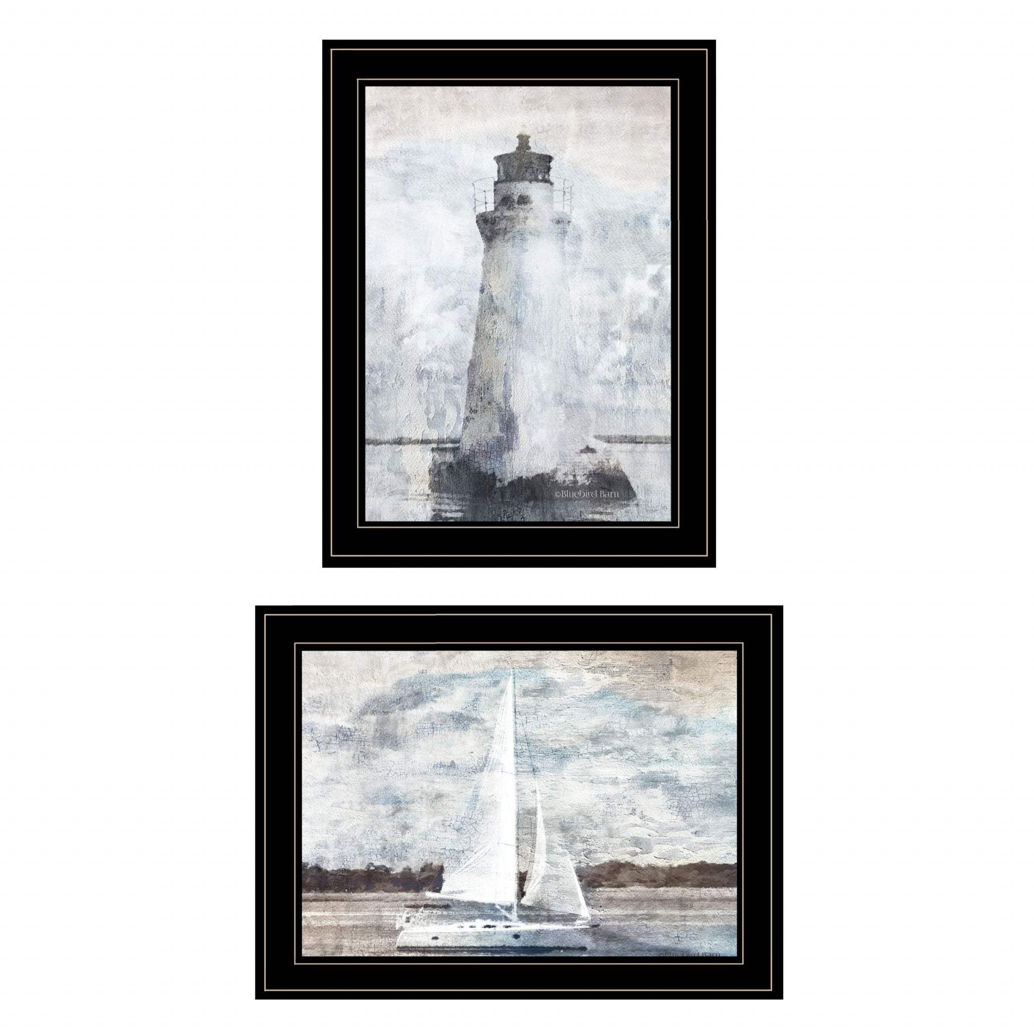 Set Of Two Lighthouse Sailboat 2 Black Framed Print Wall Art - Homeroots - Flyclothing LLC